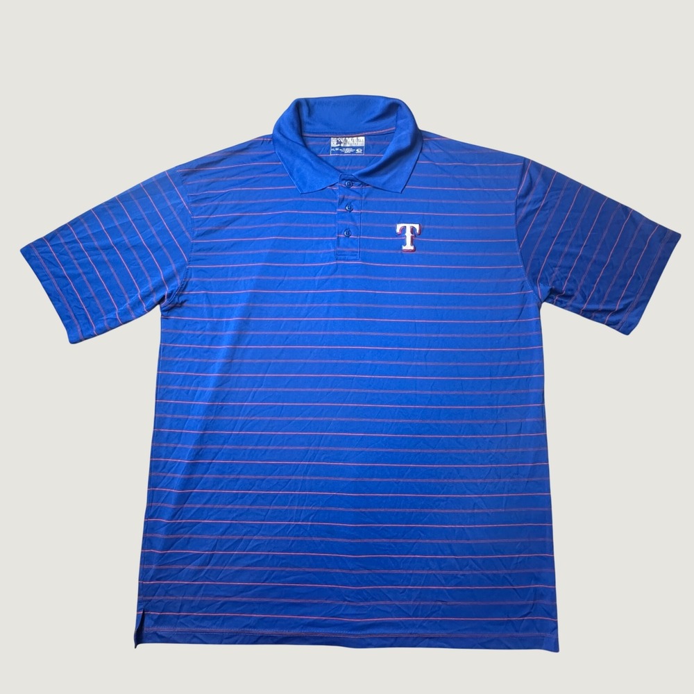 Texas Rangers Polo Shirt Mens XL Blue Striped MLB Baseball Sports True Fan